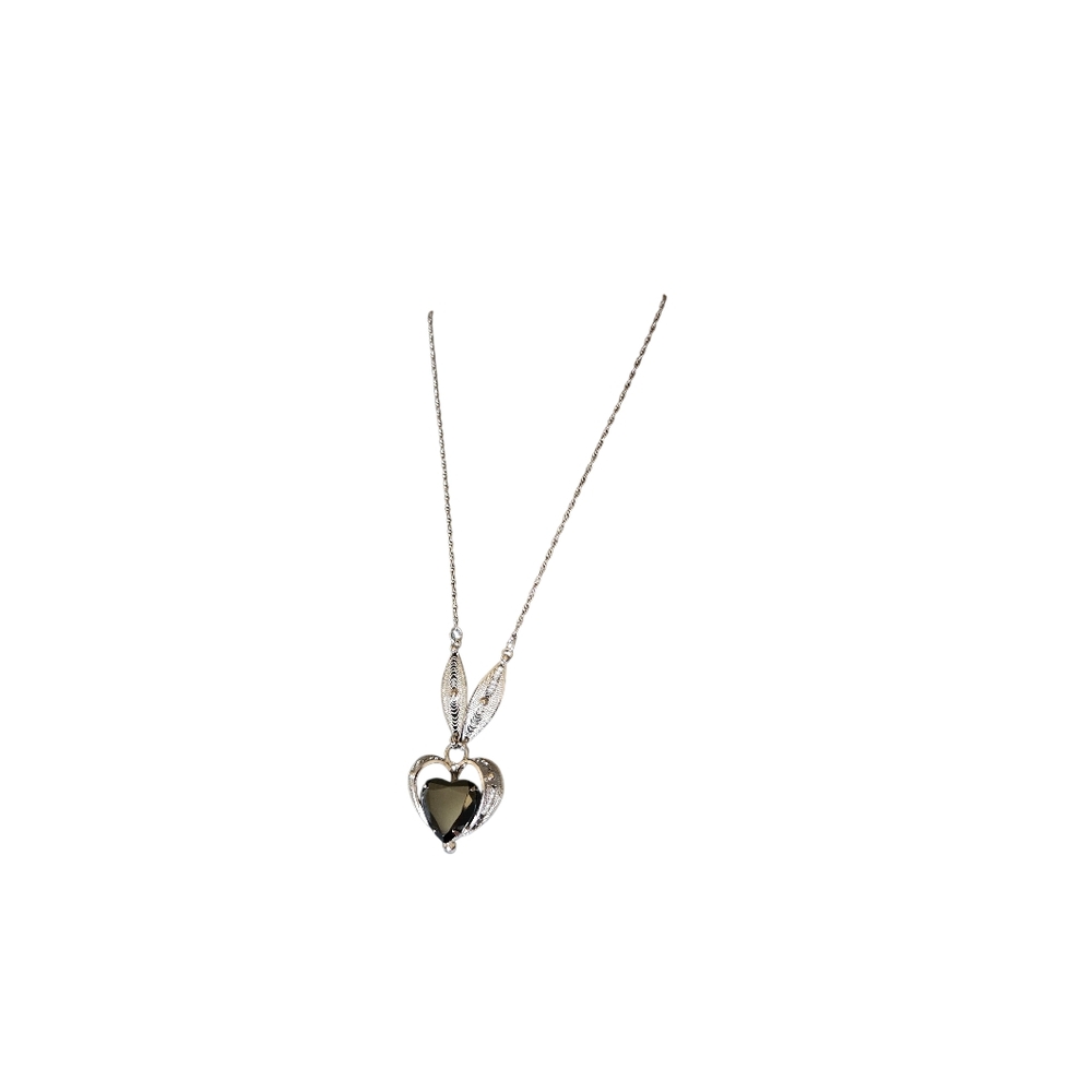 Vintage Sorrento Sterling Heart Shaped Black Hematite Fillagree Necklace 17"